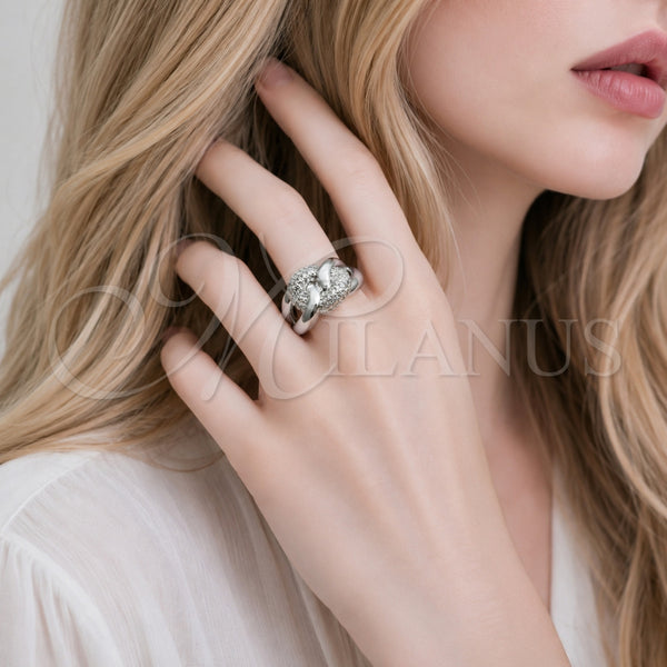 Anillo Multi Piedra 01.266.0104.1 Rodio Laminado, Diseño de Miami Cubana, con Micro Pave Blanca, Pulido, Rodinado (Talla Unica)