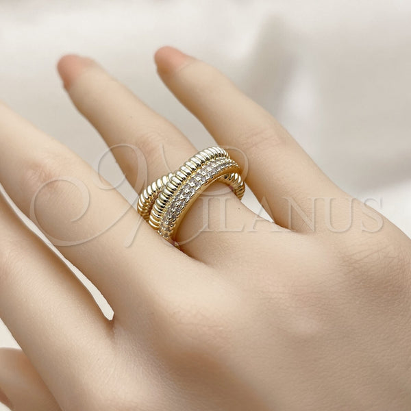 Anillo Multi Piedra 01.266.0105 Oro Laminado, con Micro Pave Blanca, Pulido, Tono Dorado (Talla Unica)