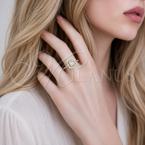 Anillo Multi Piedra 01.266.0106 Oro Laminado, Diseño de Cluster y Baguette, con Zirconia Cubica Blanca, Pulido, Tono Dorado (Talla Unica)