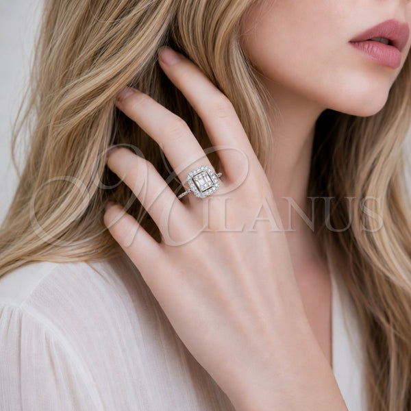 Anillo Multi Piedra 01.266.0106.1 Rodio Laminado, Diseño de Cluster y Baguette, con Zirconia Cubica Blanca, Pulido, Rodinado (Talla Unica)