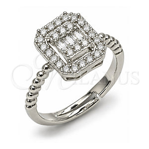 Anillo Multi Piedra 01.266.0106.1 Oro Laminado Blanco, Diseño de Cluster y Baguette, con Zirconia Cubica Blanca, Pulido, Rodinado (Talla Unica)