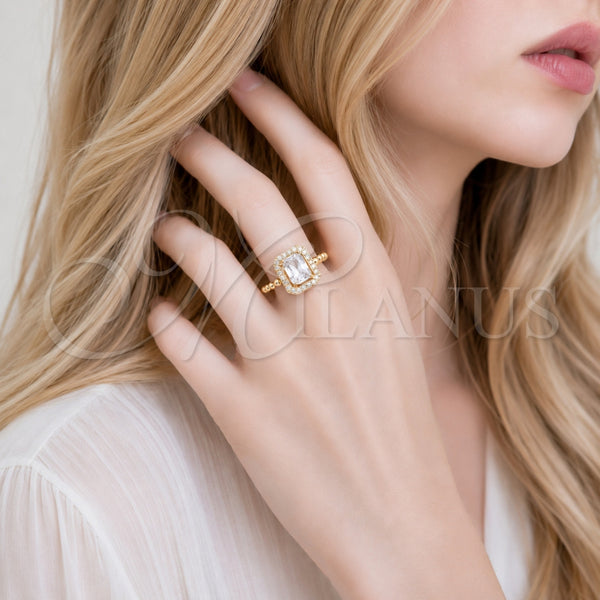 Anillo Multi Piedra 01.266.0107 Oro Laminado, Diseño de Cluster, con Zirconia Cubica Blanca, Pulido, Tono Dorado (Talla Unica)