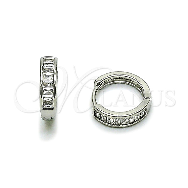 Argolla Huggie 02.266.0086.1.15 Rodio Laminado, Diseño de Baguette, con Zirconia Cubica Blanca, Pulido, Rodinado