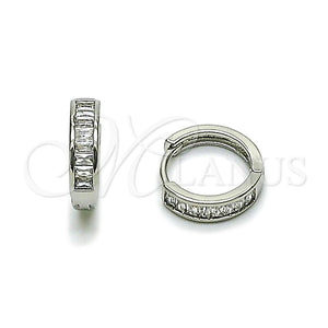 Argolla Huggie 02.266.0086.1.15 Rodio Laminado, Diseño de Baguette, con Zirconia Cubica Blanca, Pulido, Rodinado