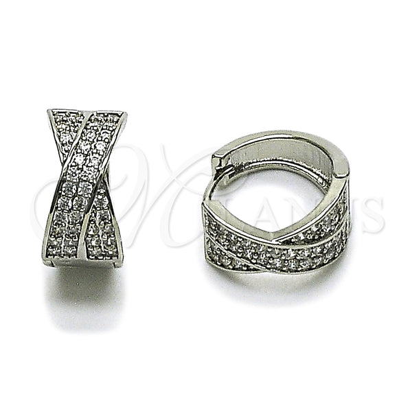 Argolla Huggie 02.266.0079.1.18 Rodio Laminado, Diseño de Torcido, con Zirconia Cubica Blanca, Pulido, Rodinado