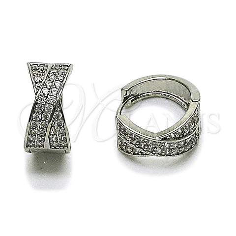 Argolla Huggie 02.266.0079.1.18 Rodio Laminado, Diseño de Torcido, con Zirconia Cubica Blanca, Pulido, Rodinado
