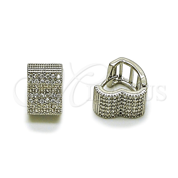 Argolla Huggie 02.266.0088.1.14 Rodio Laminado, Diseño de Corazón, con Micro Pave Blanca, Pulido, Rodinado