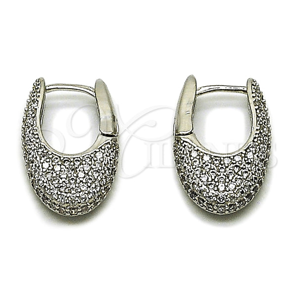 Argolla Huggie 02.266.0090.1.15 Rodio Laminado, con Zirconia Cubica Blanca, Pulido, Rodinado