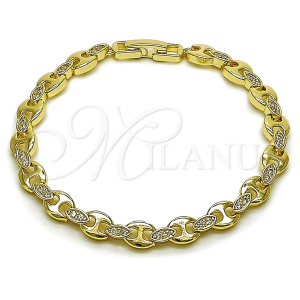 Pulsera Tennis 03.266.0075.07 Oro Laminado, Diseño de Puff Mariner, con Zirconia Cubica Blanca, Pulido, Tono Dorado (Grosor 06.5 MM, 8 Pulgadas de Largo)