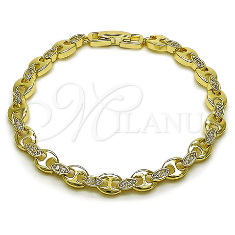 Pulsera Tennis 03.266.0075.07 Oro Laminado, Diseño de Puff Mariner, con Zirconia Cubica Blanca, Pulido, Tono Dorado (Grosor 06.5 MM, 8 Pulgadas de Largo)