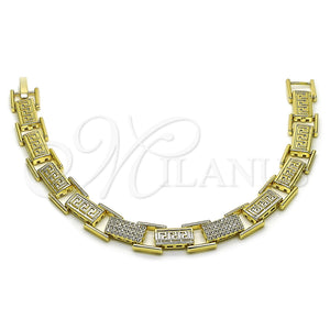 Pulsera Tennis 03.266.0076.07 Oro Laminado, Diseño de Llave Griega, con Zirconia Cubica Blanca, Pulido, Tono Dorado (Grosor 09.5 MM, 8 Pulgadas de Largo)