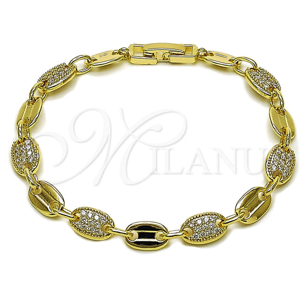 Pulsera Tennis 03.266.0077.07 Oro Laminado, Diseño de Puff Mariner, con Zirconia Cubica Blanca, Pulido, Tono Dorado (Grosor 07.1 MM, 8 Pulgadas de Largo)