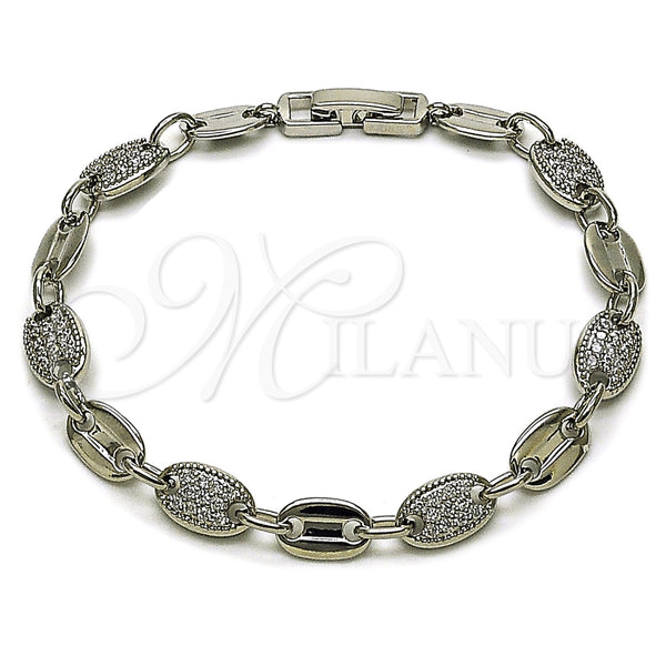 Pulsera Tennis 03.266.0077.1.07 Rodio Laminado, Diseño de Puff Mariner, con Zirconia Cubica Blanca, Pulido, Rodinado (Grosor 07.1 MM, 8 Pulgadas de Largo)