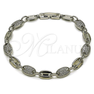 Pulsera Tennis 03.266.0077.1.07 Rodio Laminado, Diseño de Puff Mariner, con Zirconia Cubica Blanca, Pulido, Rodinado (Grosor 07.1 MM, 8 Pulgadas de Largo)