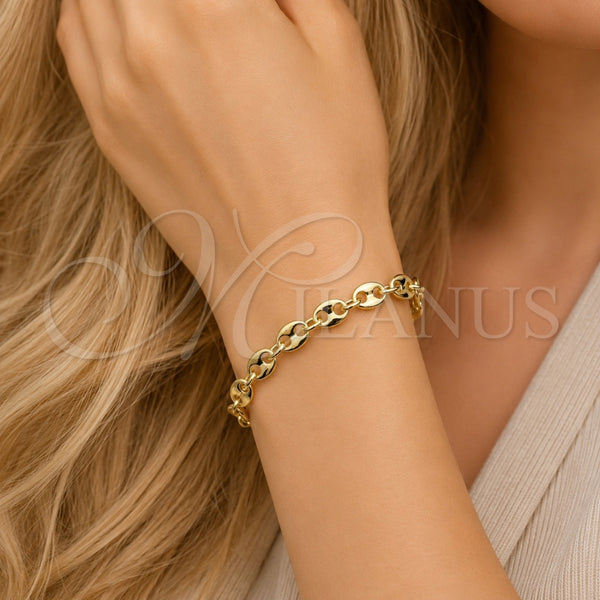 Pulsera Elegante 04.213.0375.07 Oro Laminado, Diseño de Puff Mariner, Pulido, Tono Dorado (Grosor 07 MM, 7 Pulgadas de Largo)