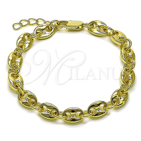 Pulsera Elegante 04.213.0375.07 Oro Laminado, Diseño de Puff Mariner, Pulido, Tono Dorado (Grosor 07 MM, 7 Pulgadas de Largo)