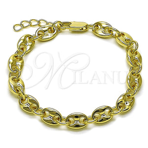 Pulsera Elegante 04.213.0375.07 Oro Laminado, Diseño de Puff Mariner, Pulido, Tono Dorado (Grosor 07 MM, 7 Pulgadas de Largo)