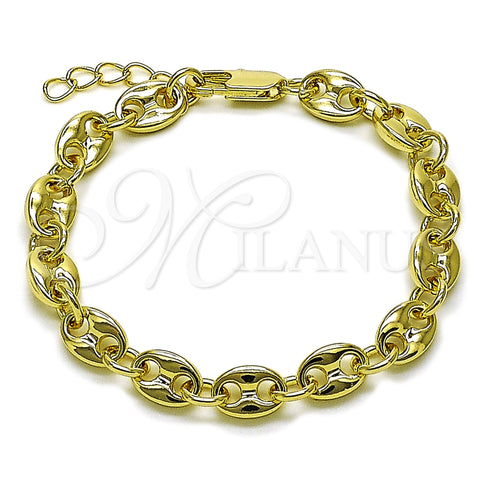 Pulsera Elegante 04.213.0375.07 Oro Laminado, Diseño de Puff Mariner, Pulido, Tono Dorado (Grosor 07 MM, 7 Pulgadas de Largo)