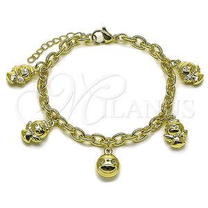 Pulsera de Dije 03.213.0441.07 Oro Laminado, Diseño de Angel y Carita Feliz, Pulido, Tono Dorado (Grosor 05 MM, 7 Pulgadas de Largo)
