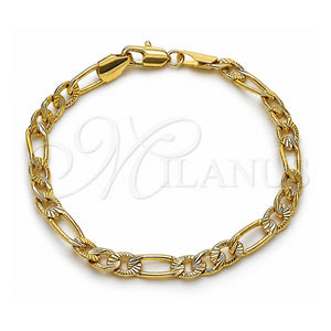 Pulsera Básica 04.213.0376.07 Oro Laminado, Diseño de Figaro, Diamantado, Tono Dorado (Grosor 05.5 MM, 8 Pulgadas de Largo)