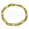 Pulsera Básica 04.213.0376.07 Oro Laminado, Diseño de Figaro, Diamantado, Tono Dorado (Grosor 05.5 MM, 8 Pulgadas de Largo)