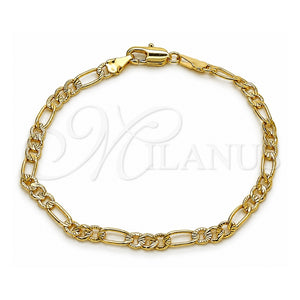 Pulsera Básica 04.213.0377.07 Oro Laminado, Diseño de Figaro, Diamantado, Tono Dorado (Grosor 04 MM, 8 Pulgadas de Largo)