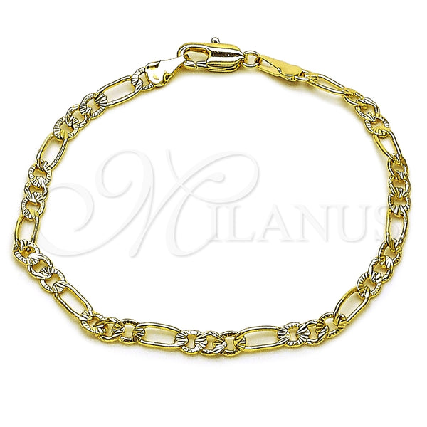 Pulsera Básica 04.213.0377.07 Oro Laminado, Diseño de Figaro, Diamantado, Tono Dorado (Grosor 04 MM, 8 Pulgadas de Largo)