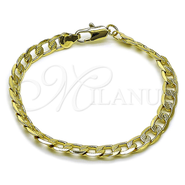 Pulsera Básica 04.213.0342.07 Oro Laminado, Diseño de Cubana, Pulido, Tono Dorado (Grosor 06.3 MM, 8 Pulgadas de Largo)