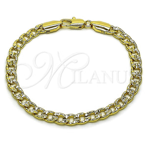 Pulsera Básica 04.213.0378.08 Oro Laminado, Diseño de Cubana Concava, Pulido, Tono Dorado (Grosor 05.8 MM, 8 Pulgadas de Largo)