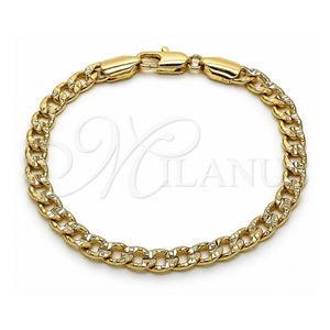 Pulsera Básica 04.213.0378.08 Oro Laminado, Diseño de Cubana Concava, Pulido, Tono Dorado (Grosor 05.8 MM, 8 Pulgadas de Largo)