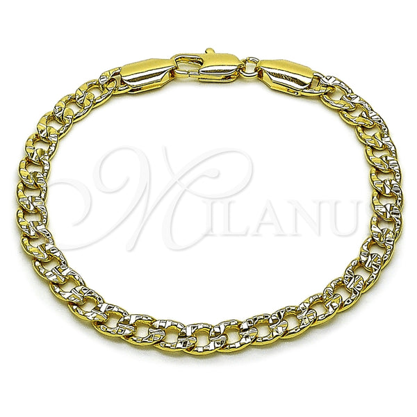 Pulsera Básica 04.213.0378.08 Oro Laminado, Diseño de Cubana Concava, Pulido, Tono Dorado (Grosor 05.8 MM, 8 Pulgadas de Largo)