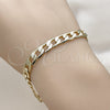 Pulsera Básica 04.213.0379.08 Oro Laminado, Diseño de Cubana, Diamantado, Tono Dorado (Grosor 07.2 MM, 8 Pulgadas de Largo)