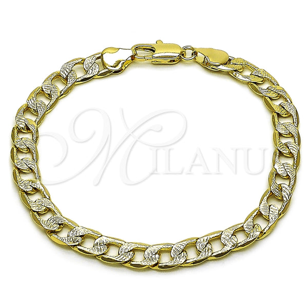 Pulsera Básica 04.213.0379.08 Oro Laminado, Diseño de Cubana, Diamantado, Tono Dorado (Grosor 07.2 MM, 8 Pulgadas de Largo)