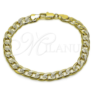 Pulsera Básica 04.213.0379.08 Oro Laminado, Diseño de Cubana, Diamantado, Tono Dorado (Grosor 07.2 MM, 8 Pulgadas de Largo)