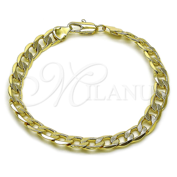 Pulsera Básica 04.213.0380.08 Oro Laminado, Diseño de Cubana, Pulido, Tono Dorado (Grosor 07.2 MM, 8 Pulgadas de Largo)
