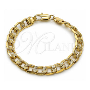 Pulsera Básica 04.213.0382.08 Oro Laminado, Diseño de Cubana Pave, Pulido, Tono Dorado (Grosor 09 MM, 8 Pulgadas de Largo)