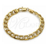Pulsera Básica 04.213.0382.08 Oro Laminado, Diseño de Cubana Pave, Pulido, Tono Dorado (Grosor 09 MM, 8 Pulgadas de Largo)