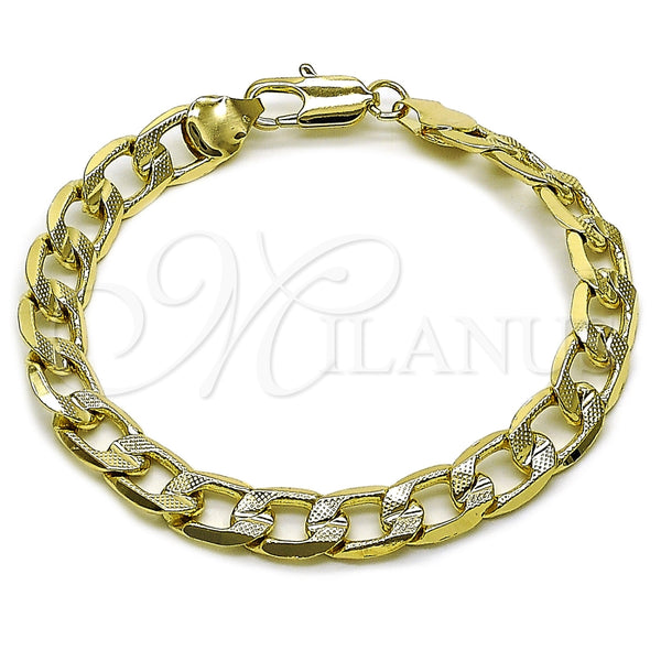 Pulsera Básica 04.213.0382.08 Oro Laminado, Diseño de Cubana Pave, Pulido, Tono Dorado (Grosor 09 MM, 8 Pulgadas de Largo)