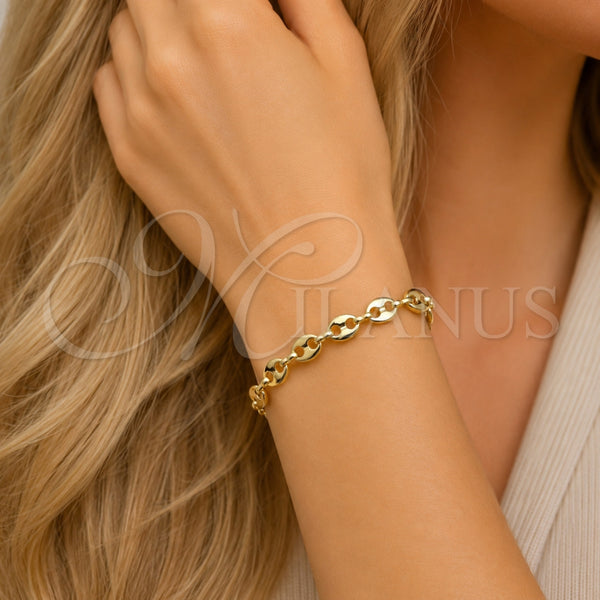 Pulsera Elegante 04.213.0383.07 Oro Laminado, Diseño de Puff Mariner, Pulido, Tono Dorado (Grosor 07 MM, 7 Pulgadas de Largo)