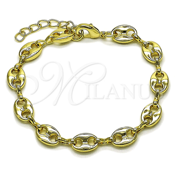 Pulsera Elegante 04.213.0383.07 Oro Laminado, Diseño de Puff Mariner, Pulido, Tono Dorado (Grosor 07 MM, 7 Pulgadas de Largo)