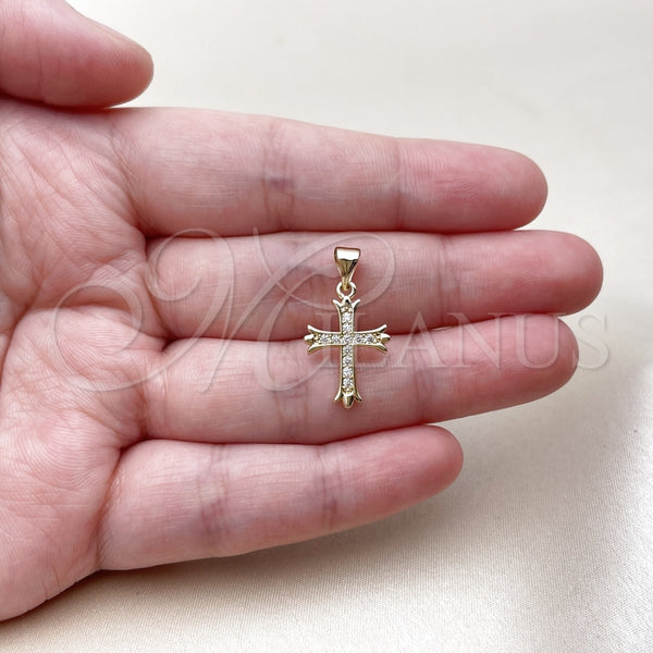 Dije Religioso 05.213.0209 Oro Laminado, Diseño de Cruz, con Micro Pave Blanca, Pulido, Tono Dorado