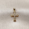 Dije Religioso 05.213.0209 Oro Laminado, Diseño de Cruz, con Micro Pave Blanca, Pulido, Tono Dorado