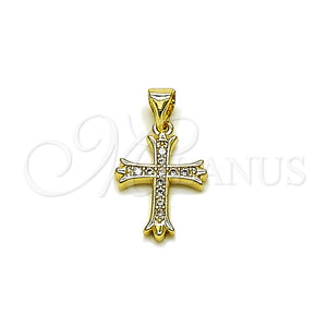 Dije Religioso 05.213.0209 Oro Laminado, Diseño de Cruz, con Micro Pave Blanca, Pulido, Tono Dorado