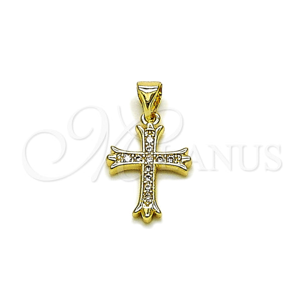Dije Religioso 05.213.0209 Oro Laminado, Diseño de Cruz, con Micro Pave Blanca, Pulido, Tono Dorado
