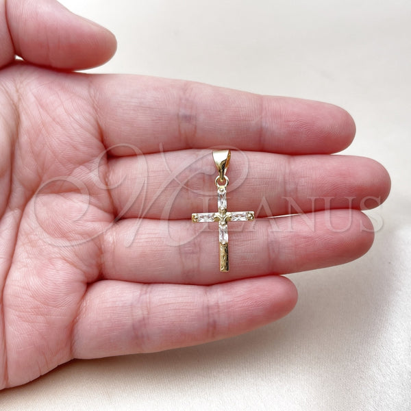 Dije Religioso 05.213.0210 Oro Laminado, Diseño de Cruz y Baguette, con Zirconia Cubica Blanca, Pulido, Tono Dorado