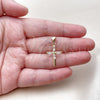 Dije Religioso 05.213.0210 Oro Laminado, Diseño de Cruz y Baguette, con Zirconia Cubica Blanca, Pulido, Tono Dorado
