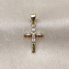 Dije Religioso 05.213.0210 Oro Laminado, Diseño de Cruz y Baguette, con Zirconia Cubica Blanca, Pulido, Tono Dorado