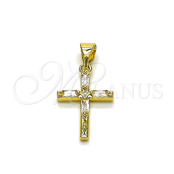 Dije Religioso 05.213.0210 Oro Laminado, Diseño de Cruz y Baguette, con Zirconia Cubica Blanca, Pulido, Tono Dorado
