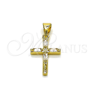 Dije Religioso 05.213.0210 Oro Laminado, Diseño de Cruz y Baguette, con Zirconia Cubica Blanca, Pulido, Tono Dorado