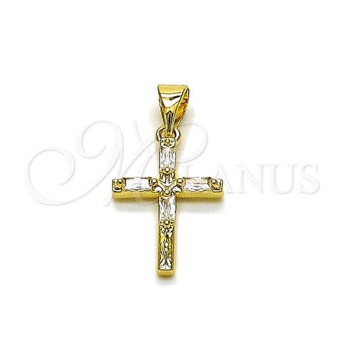 Dije Religioso 05.213.0210 Oro Laminado, Diseño de Cruz y Baguette, con Zirconia Cubica Blanca, Pulido, Tono Dorado